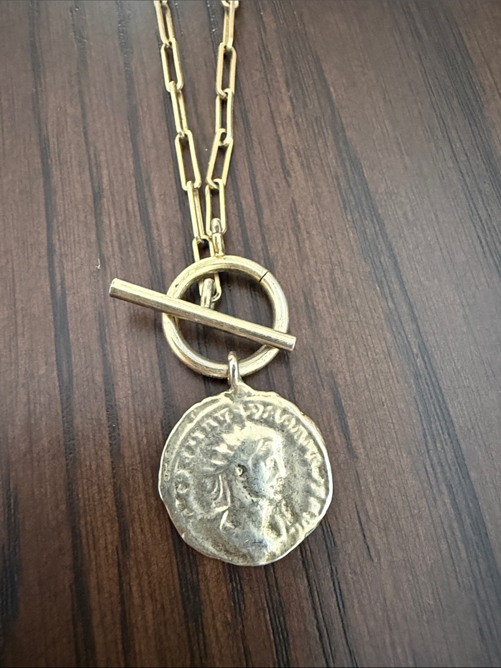 Gold Coin Pendant Toggle Necklace - Women Jewelry
